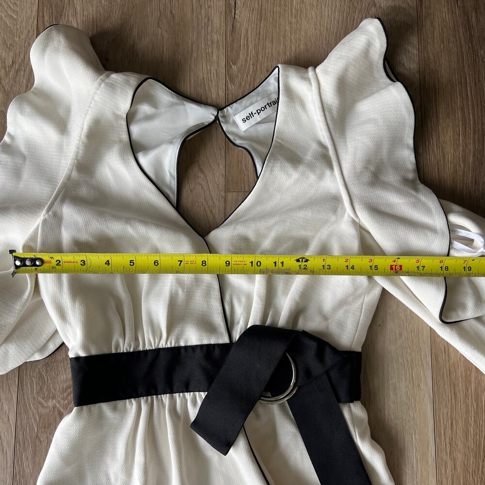 SELF-PORTRAIT Women's Monochrome Asymmetric Wrap Dress Size 2 In White - Picture 8 of 12